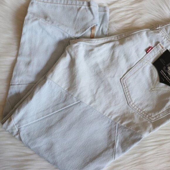 NWT Levis 501 Original Light Blue Wash Cutout Cropped Denim Jeans Size 26 - Picture 5 of 14